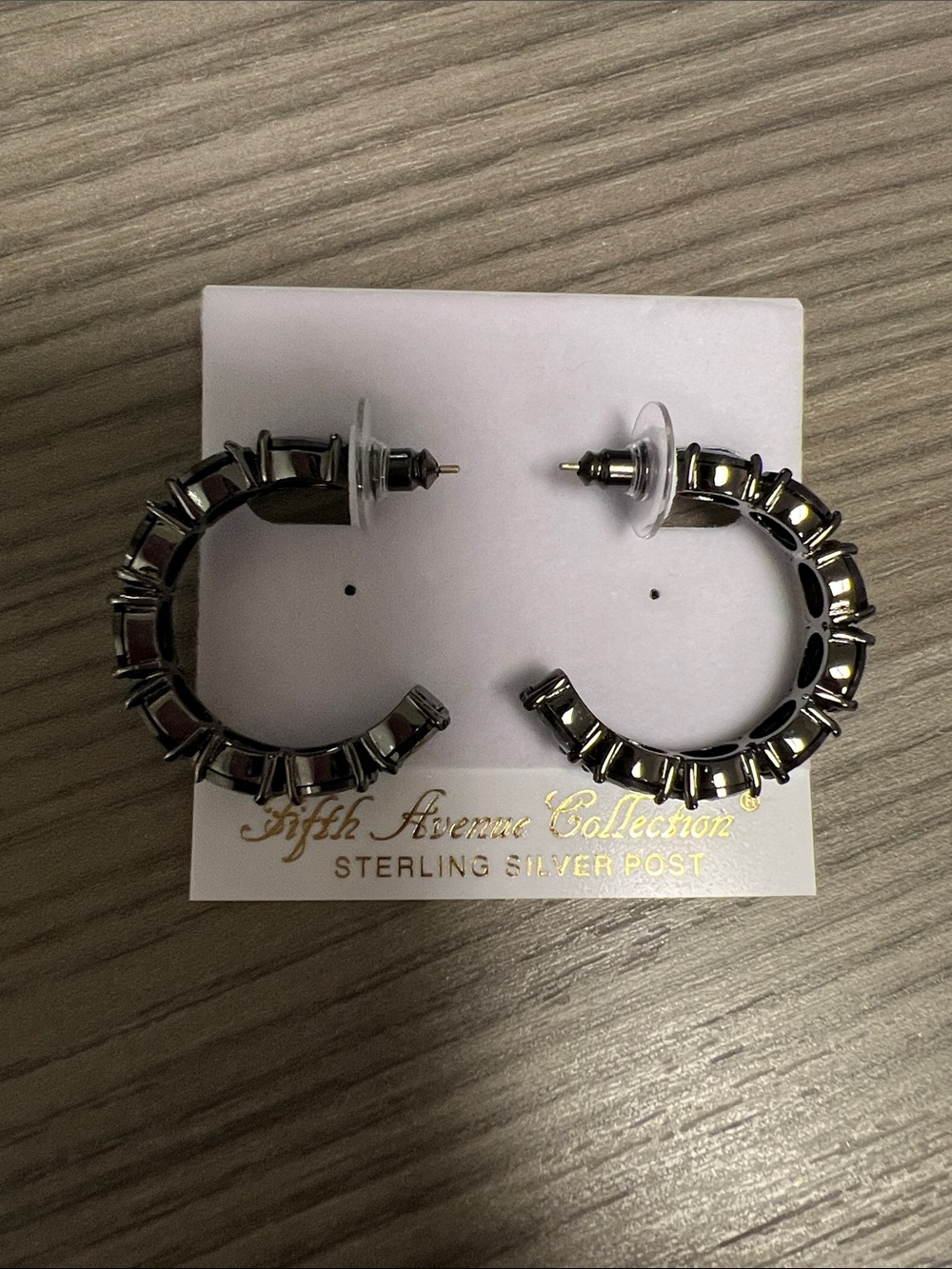 Fifth Avenue Collection Black Faceted Hoop Earrings with Sterling Silver Posts